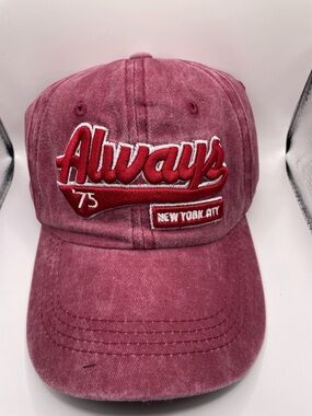 Always Vintage Wash Maroon Baseball Cap with Red Embroidery
